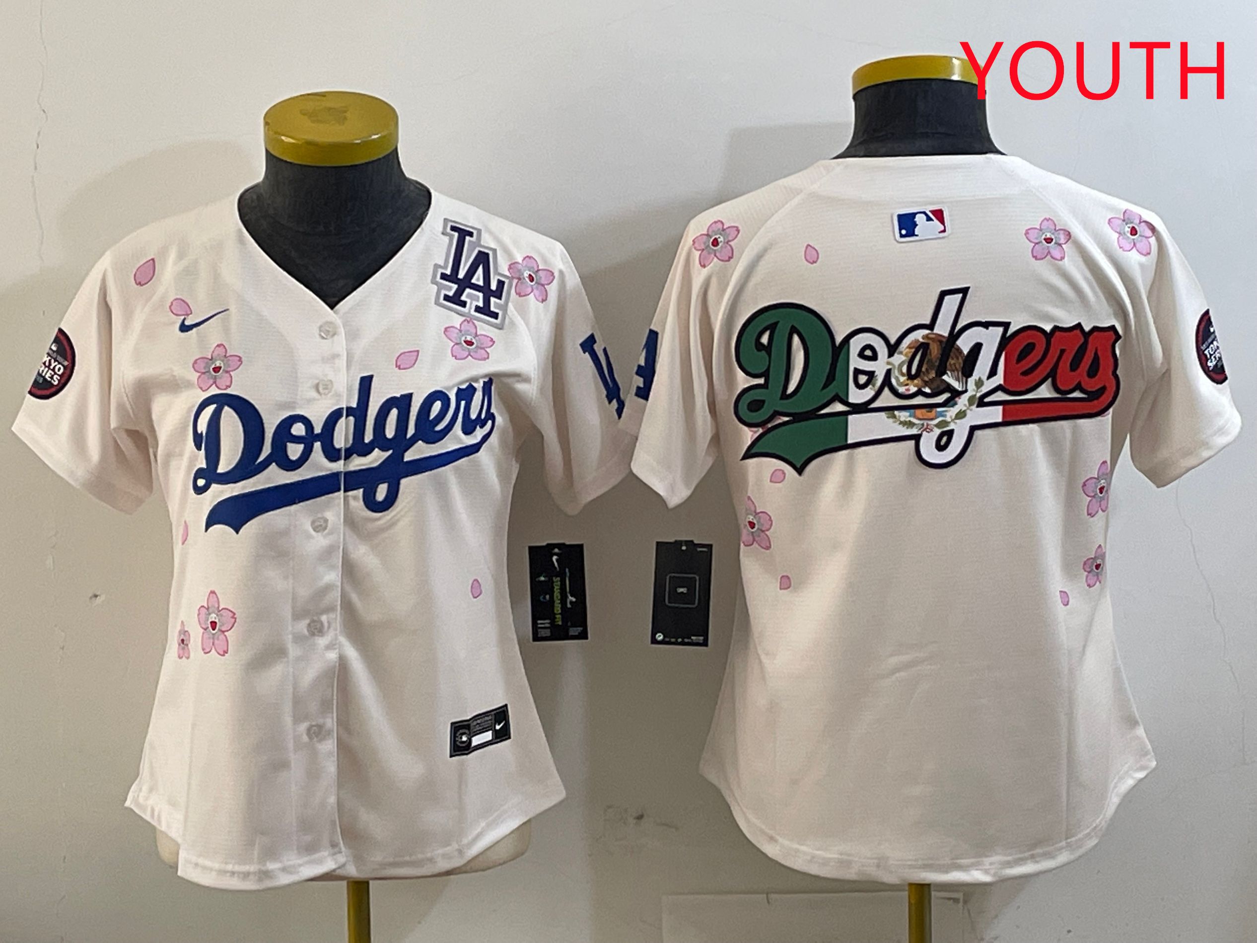 Youth Los Angeles Dodgers Blank Cream Sakura Edition 2025 Nike MLB Jersey style 10->youth mlb jersey->Youth Jersey